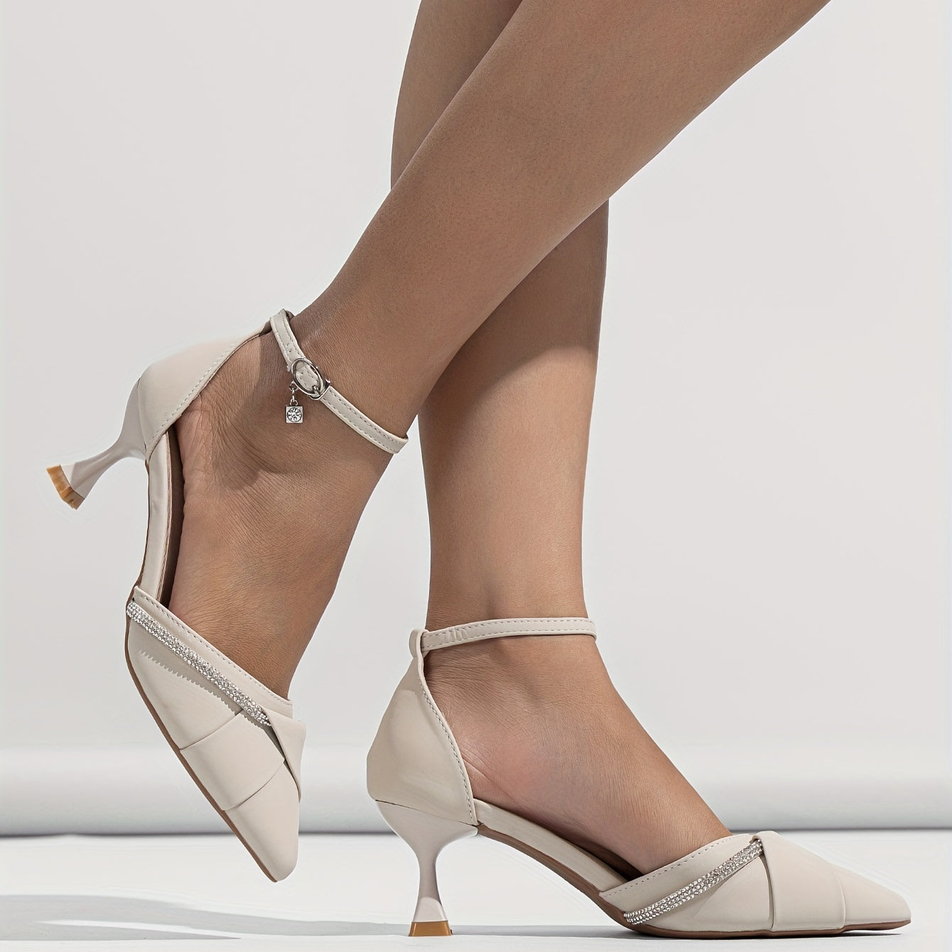 Women's Rhinestone Decor French High Heels Casual Pumps