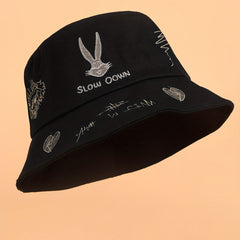 Rabbit Embroidered Bucket Hat - Sunshade Fisherman Cap for Women