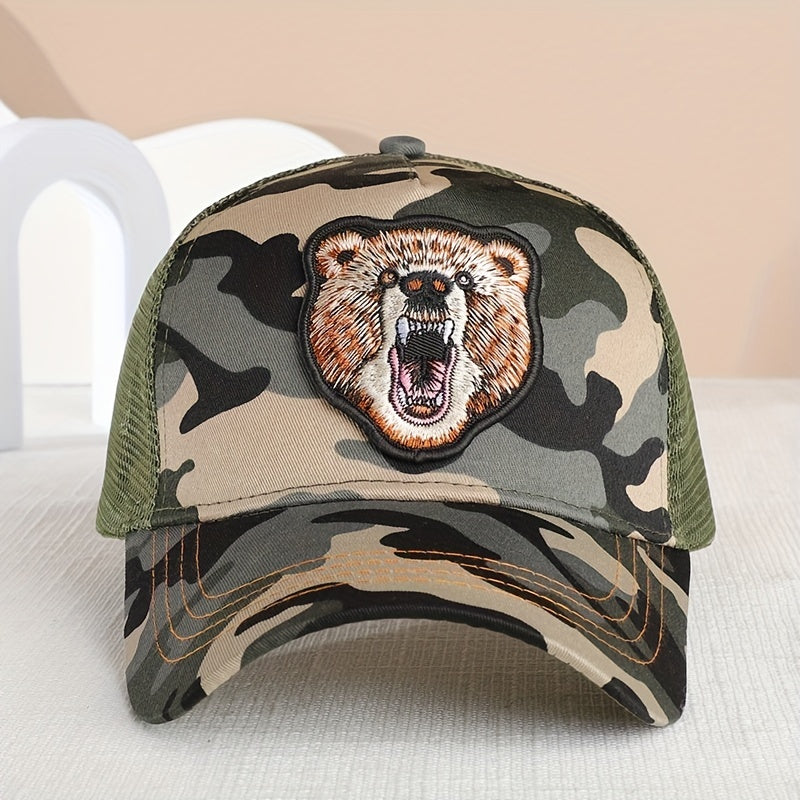 Bear Patch Unisex Trucker Hat Mesh Breathable Baseball Cap Lightweight Sunshade