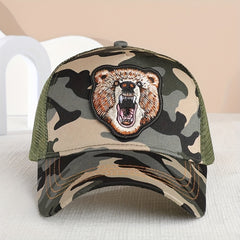 Bear Patch Unisex Trucker Hat Mesh Breathable Baseball Cap Lightweight Sunshade