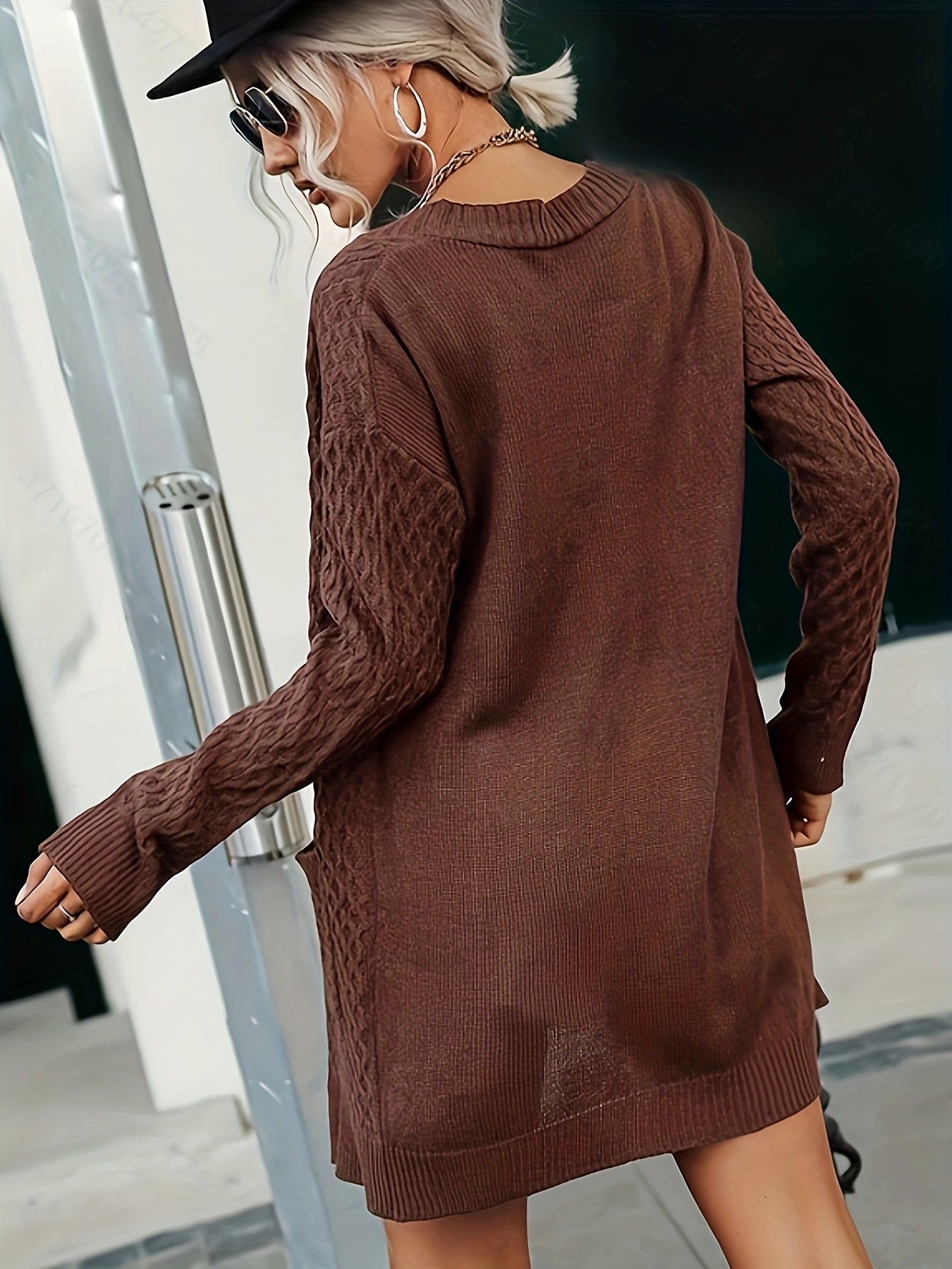  Casual Cardigan Women's Plus Cable Sleeve Open Front Cardigan