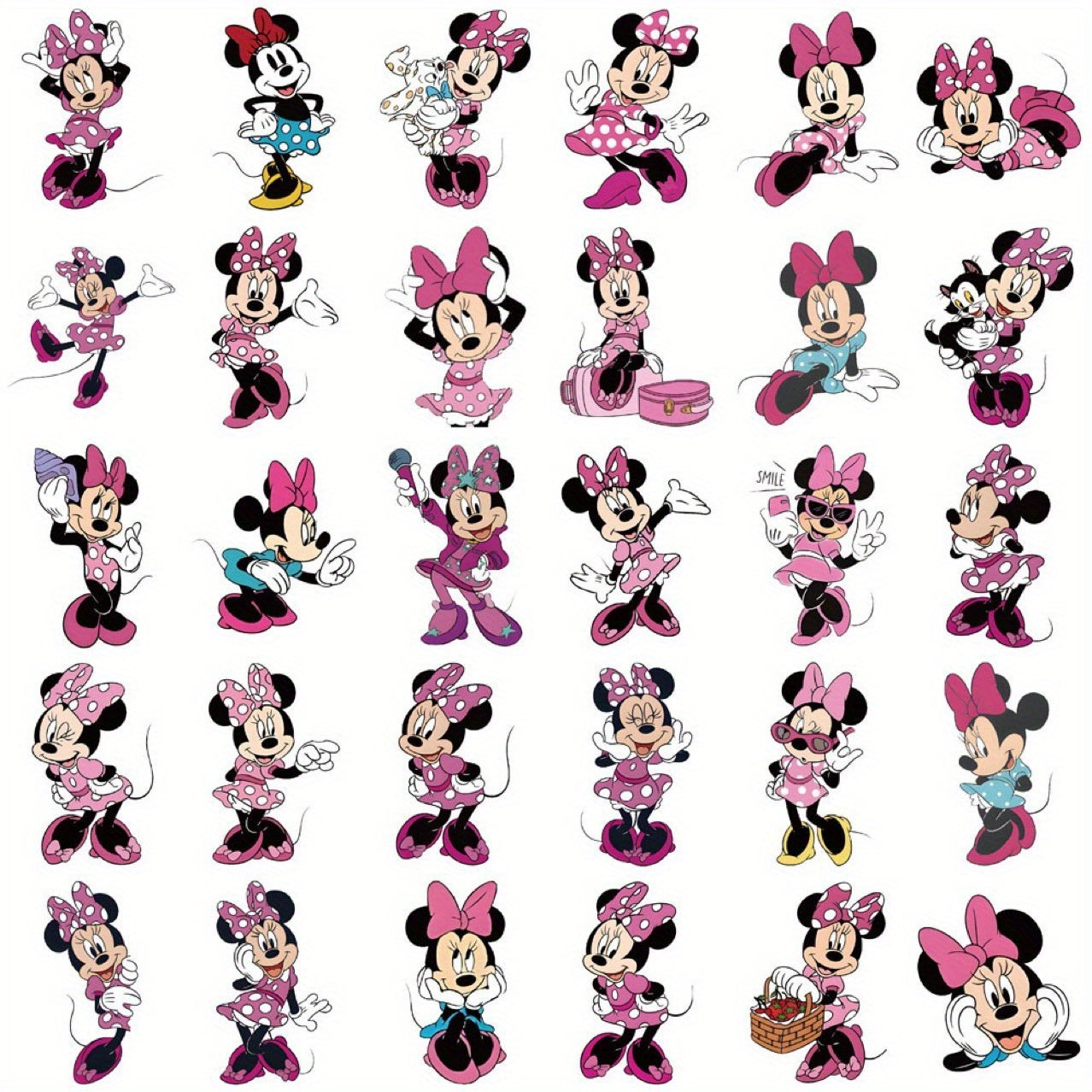 Set of 50 Pink Mickey Stickers - Unique Outlined Design - High Self Adhesive