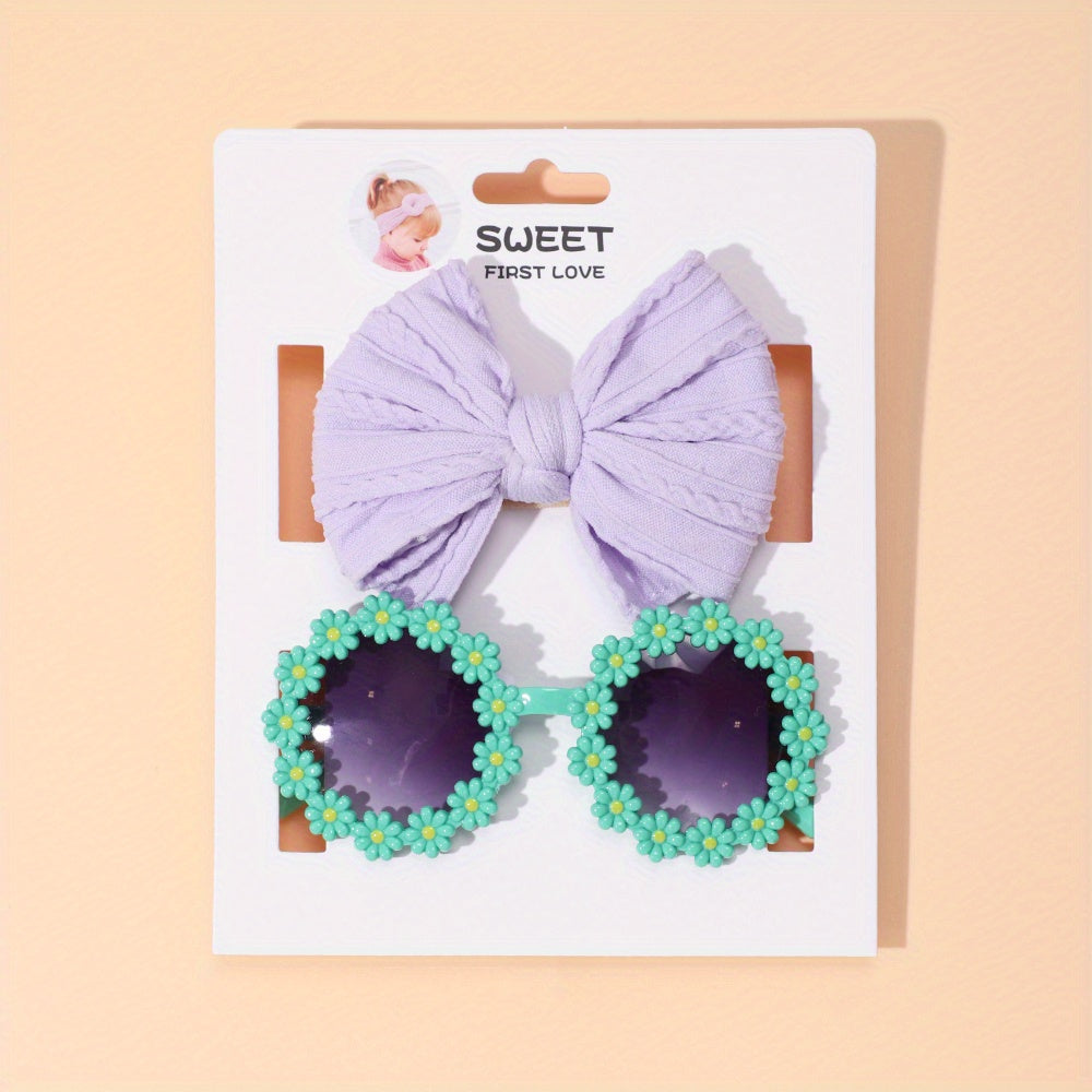 Girls Flower Sunglasses & Bow Headband Set Hair Accessories