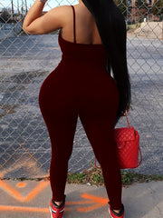  Basic Jumpsuit Women's Plus Plain Round Neck Medium Stretch Skinny Cam