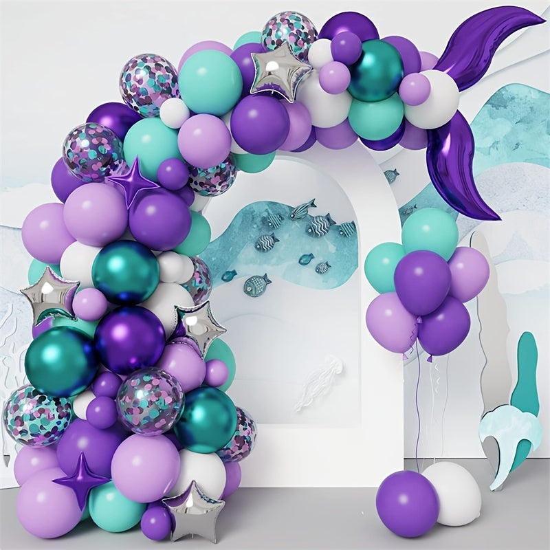 Mermaid Balloon Flower Ring Set with Purple & Green Puffer Balloons