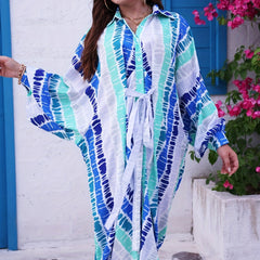 Women's Plus Tie Dye Bat Sleeve Button Up Oversized Maxi Dress