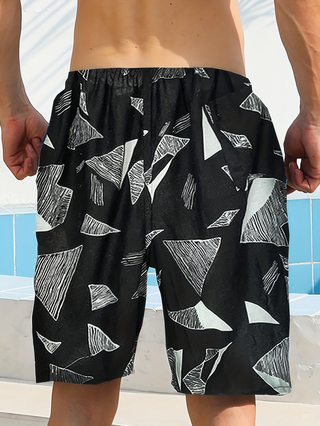 Stones Print Casual Drawstring Summer Pool Beach Shorts Men's Lounge Shorts