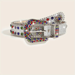 Sparkly Rhinestone PU Belt Colorful Sequin Hip Hop Rivet Jeans Belt Y2K Belts