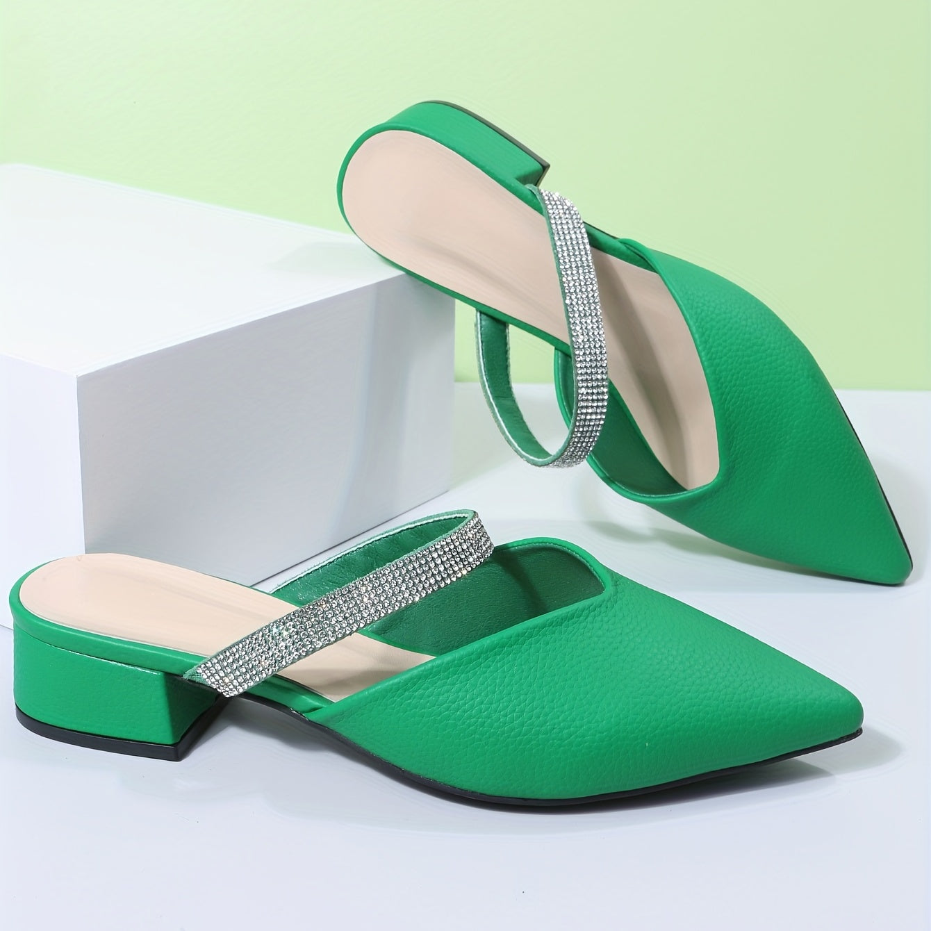 Women's Chunky Low Heels Slip On Mules