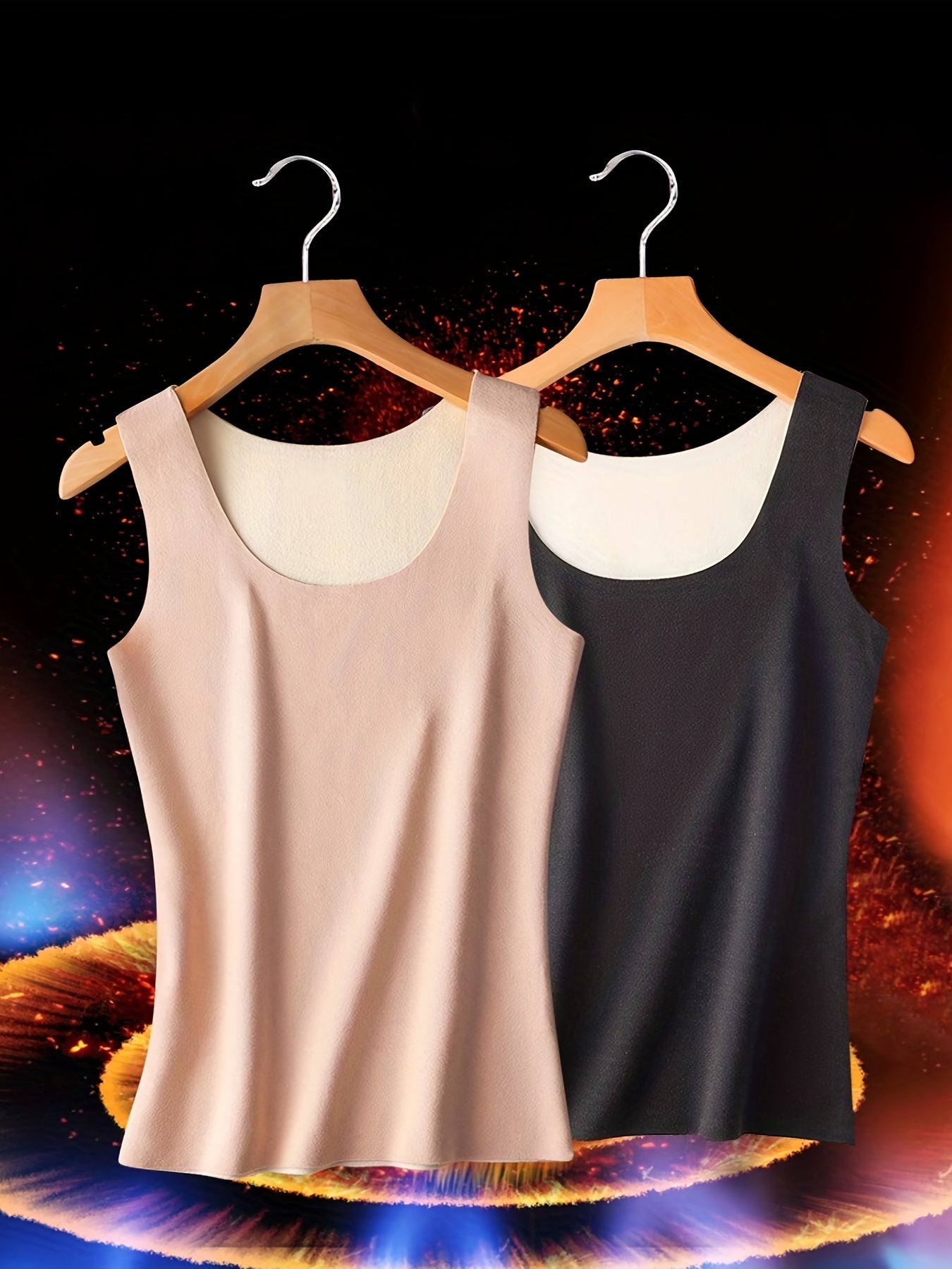 2pcs Thermal Underwear Warm Seamless Crew Neck Tank Top Women's Lingerie
