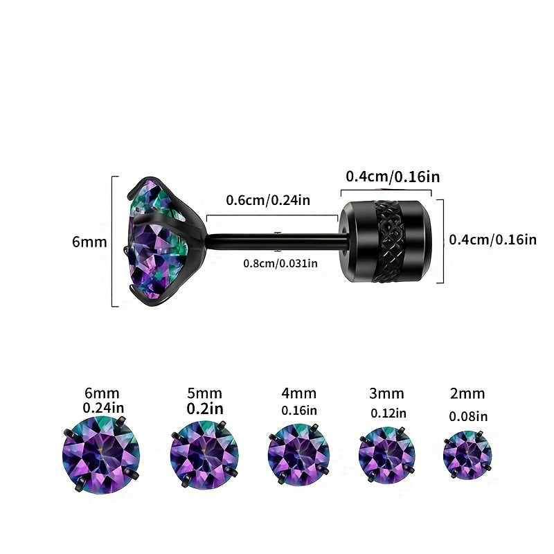 Rainbow Zircon Titanium Steel Stud Earrings Hypoallergenic Spiral Stud Earrings