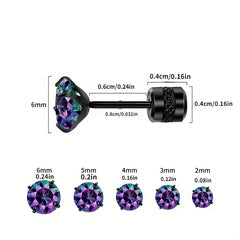 Rainbow Zircon Titanium Steel Stud Earrings Hypoallergenic Spiral Stud Earrings