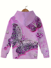 Butterfly Graphic Long Sleeve Hoodie for Girls, Boys - Fall Pullover