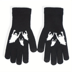 Halloween Ghost Pattern Touch Screen Gloves - Windproof Knitted Gloves