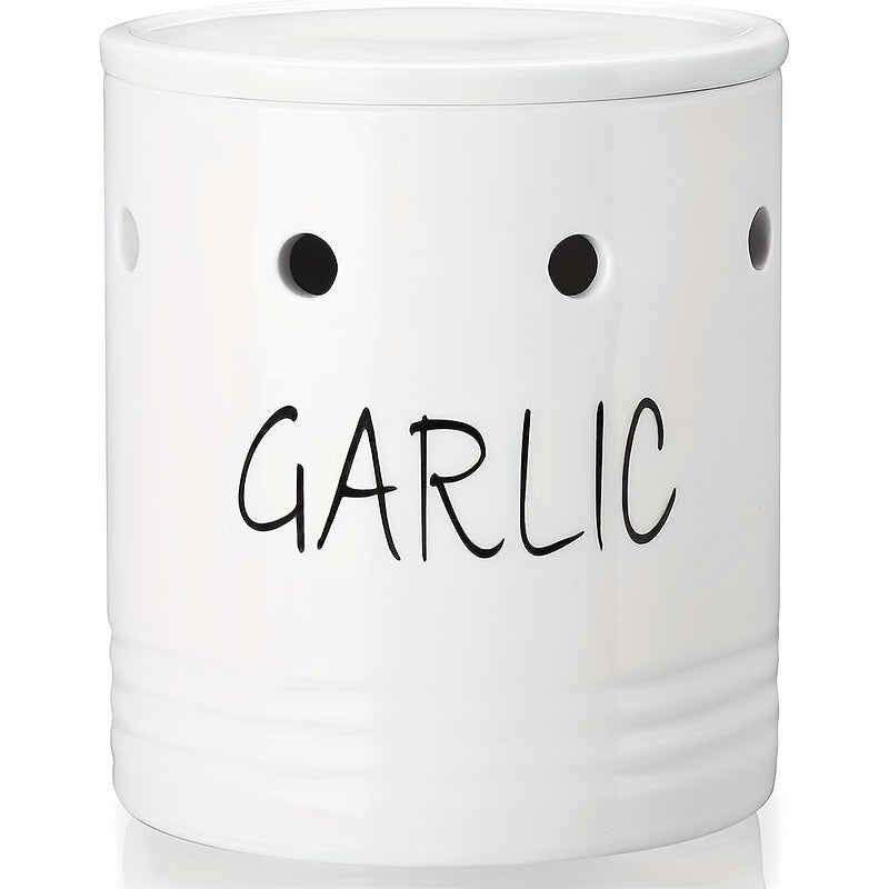 Ceramic Garlic Keeper Crisper Container Lid Storage Box Holder Countertop