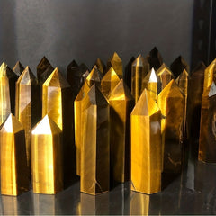 Yellow Tiger Eye Crystal Tower 6 inch Natural Healing Point Obelisk