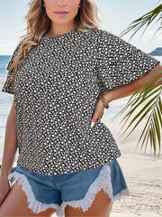  Ditsy Print Layered Short Sleeve Top