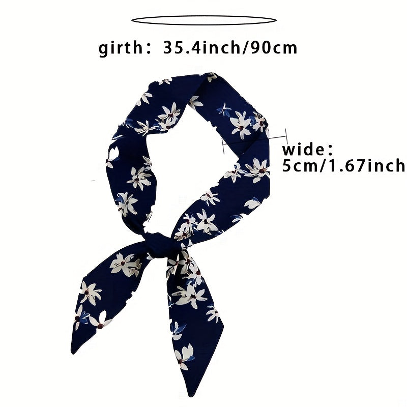 Vintage Flower Print Twilly Scarf Long Ribbon Neckerchief