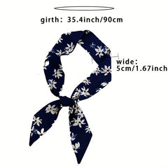 Vintage Flower Print Twilly Scarf Long Ribbon Neckerchief