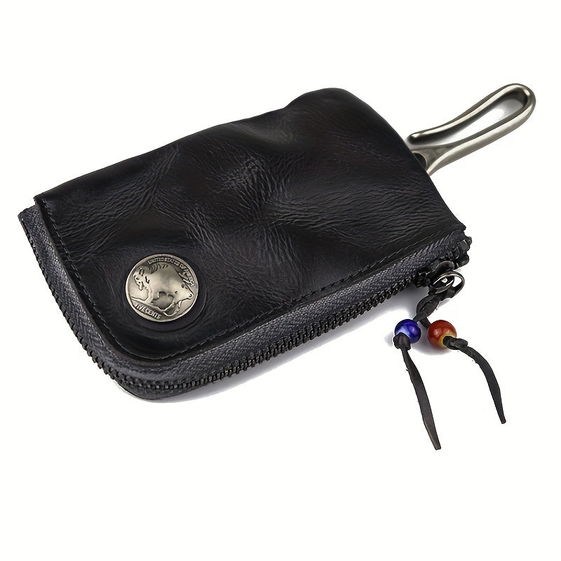 Retro Style Leather Key Bag Zipper Car Door Key Bag