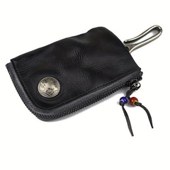 Retro Style Leather Key Bag Zipper Car Door Key Bag