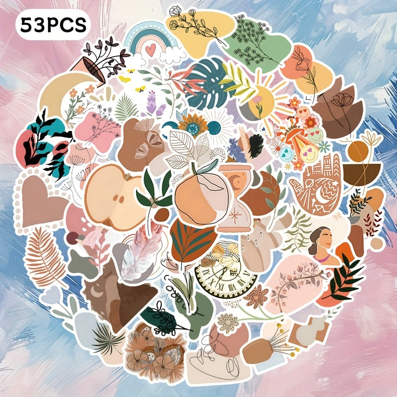 53pcs Boho Style Stickers for Laptops Journals Bottles Home Decor