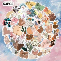 53pcs Boho Style Stickers for Laptops Journals Bottles Home Decor