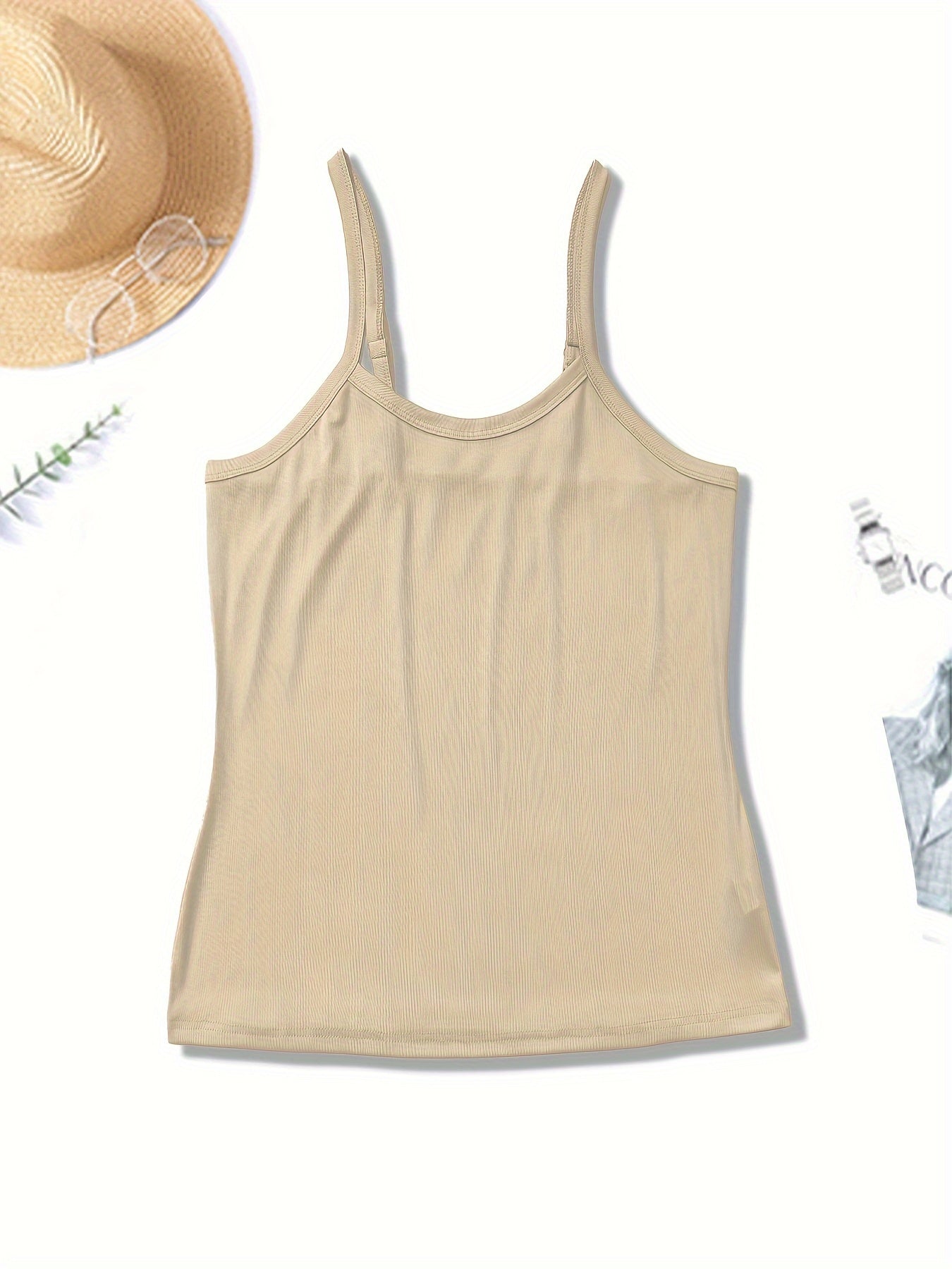  Solid Ribbed Scoop Neck Sexy Cami Top