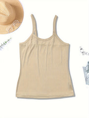  Solid Ribbed Scoop Neck Sexy Cami Top