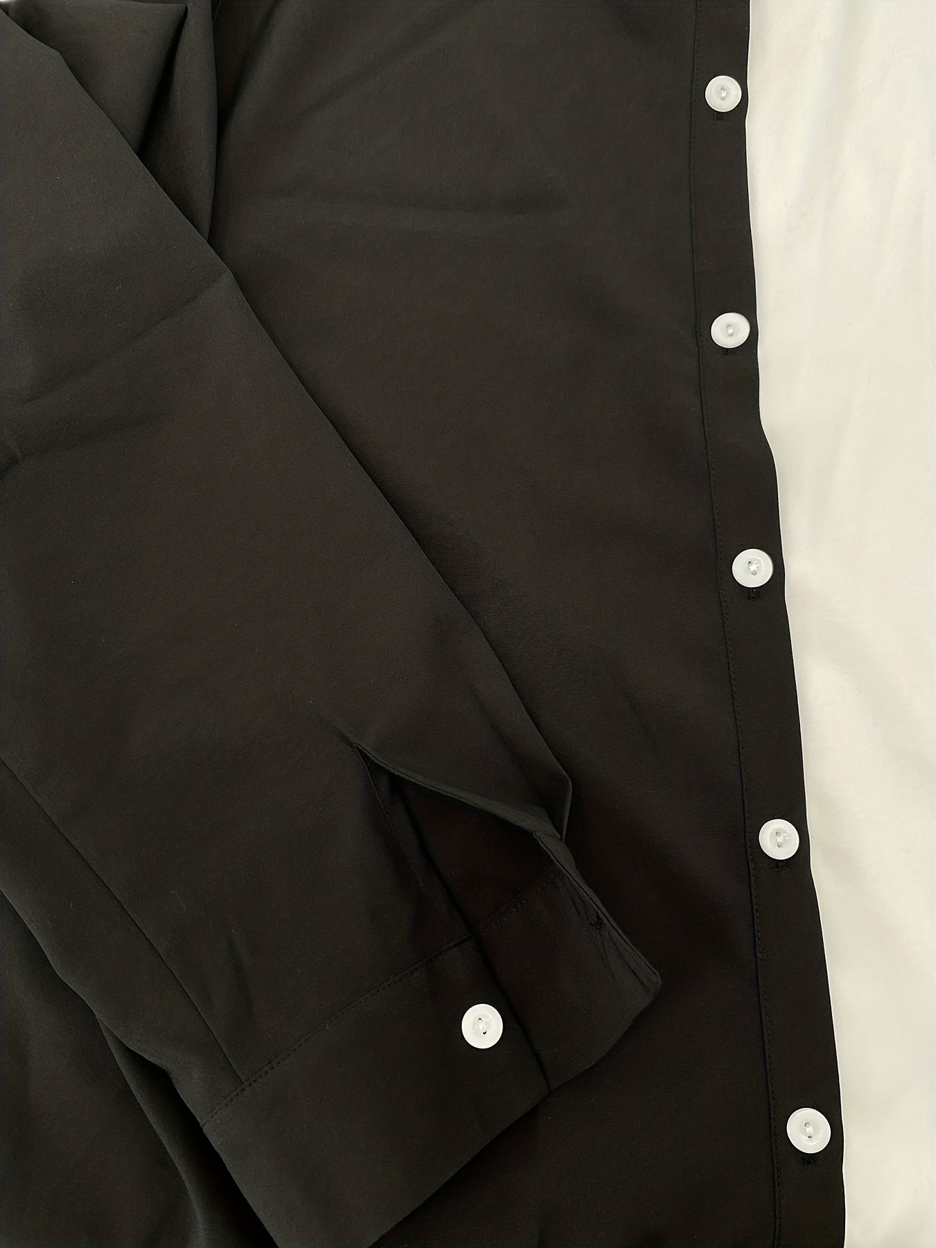  Colorblock Button Up Long Sleeve Top