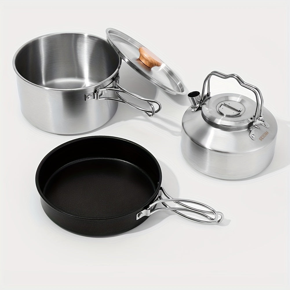 3pcs Outdoor Stainless Steel Cookware Set for Camping