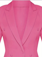  Solid Long Sleeve Blazer Lapel Collar Button Decor