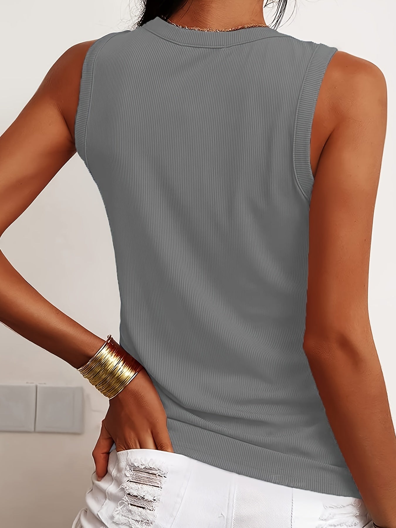 Summer V Neck Tank Top Zip Up Casual Sleeveless