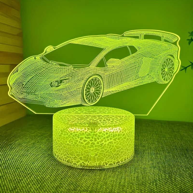 3D Sports Car USB Night Light for Children's Room, Birthday Gift