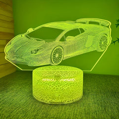 3D Sports Car USB Night Light for Children's Room, Birthday Gift