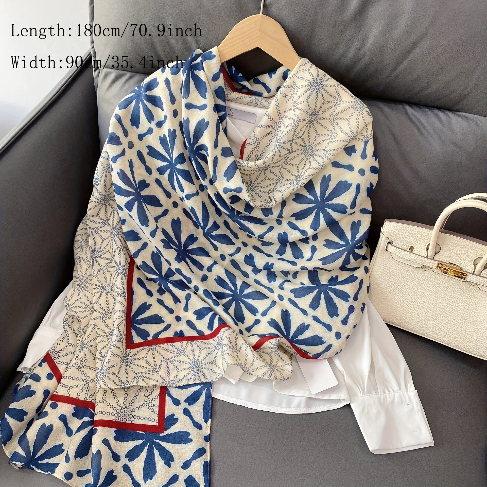 Geometric Floral Print Scarf Block Shawl Breathable Windproof Head Wrap