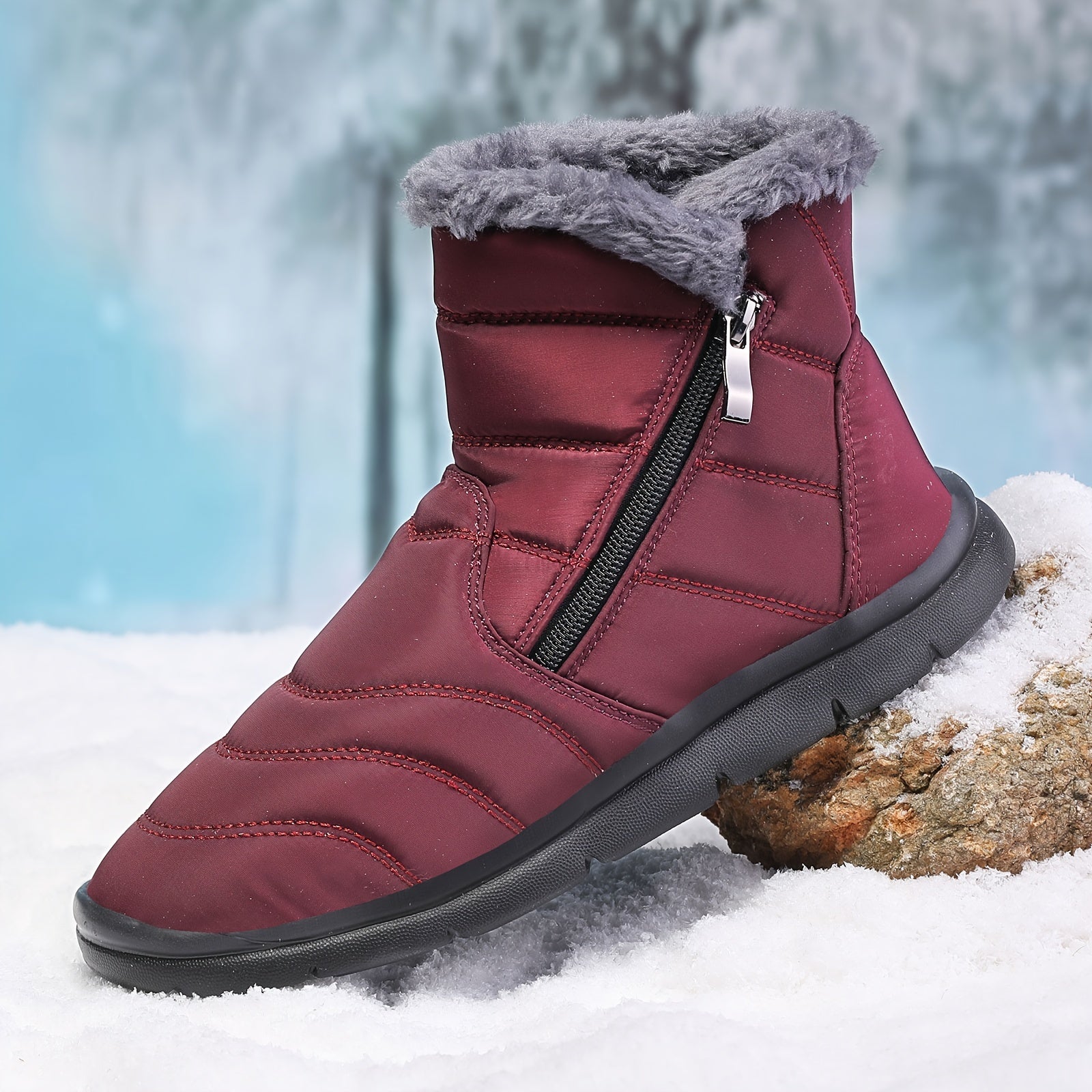 Winter Plus Velvet Women's Snow Boots Warm Lightweight Casual Zipper Snow Boots