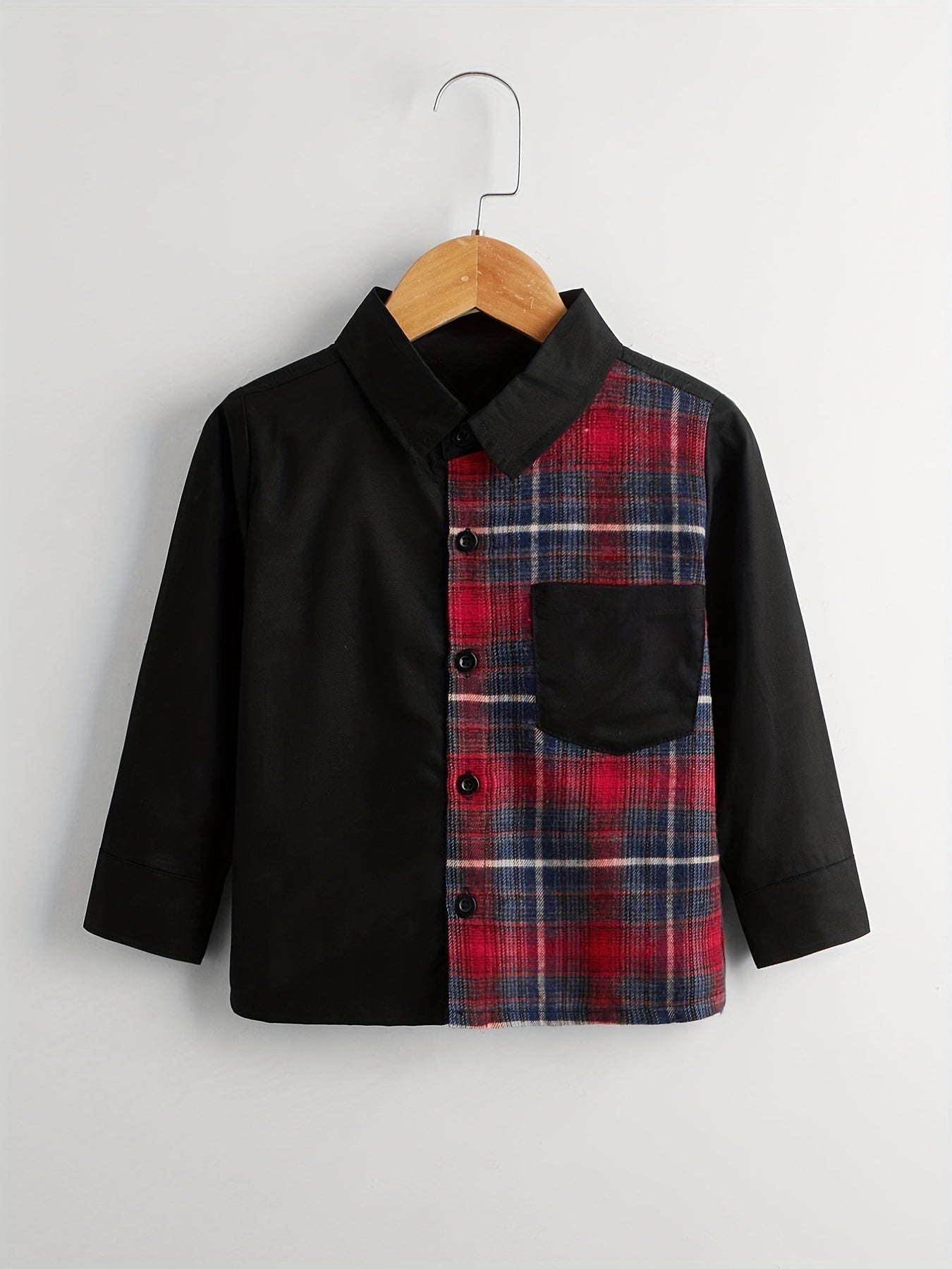 Boys Block Plaid Shirts Long Sleeve Button Down Tops Spring Fall Outwear