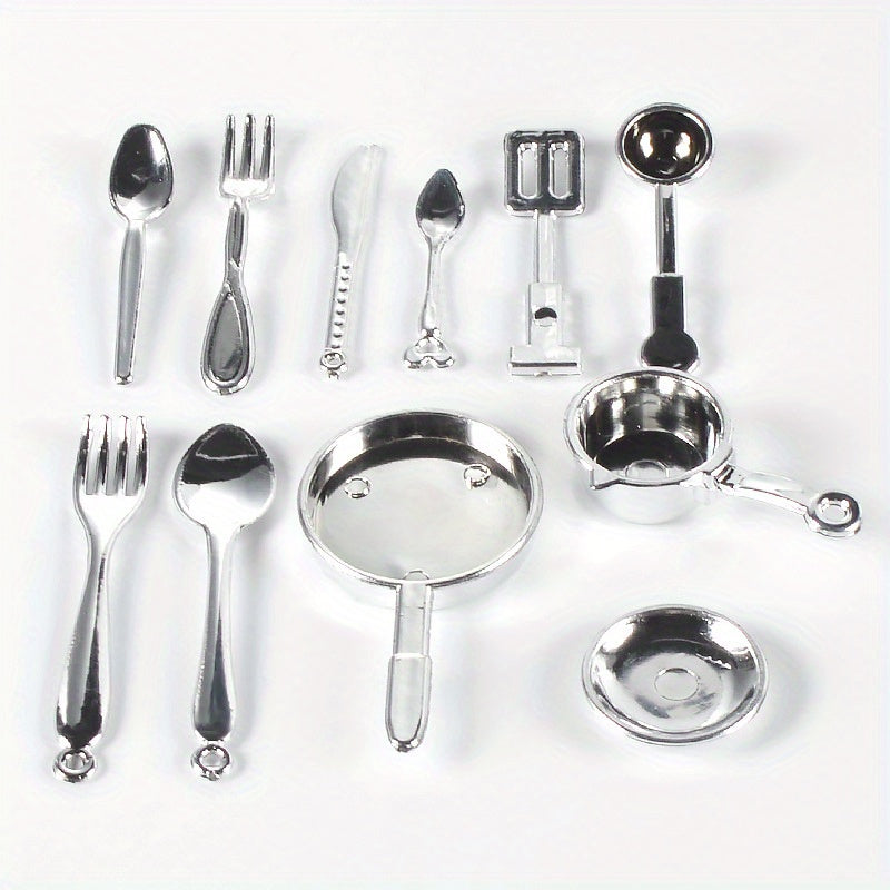 11pcs Mini Spoon Fork Pan DIY Props Food Play Scene Kids Kitchen Utensils Toys