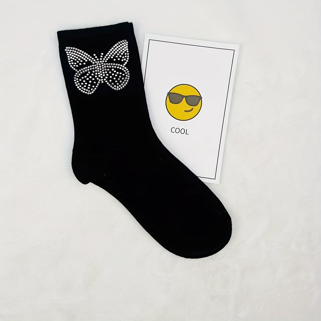 5 Pairs Butterfly Rhinestone Socks Comfy Mid Tube Socks