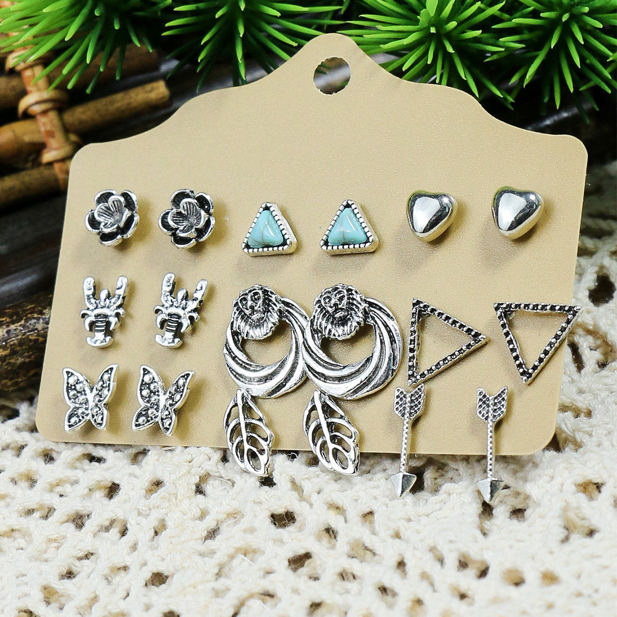 Folklore Silver Geometric Earrings w/ Zicron Turquoise Stud