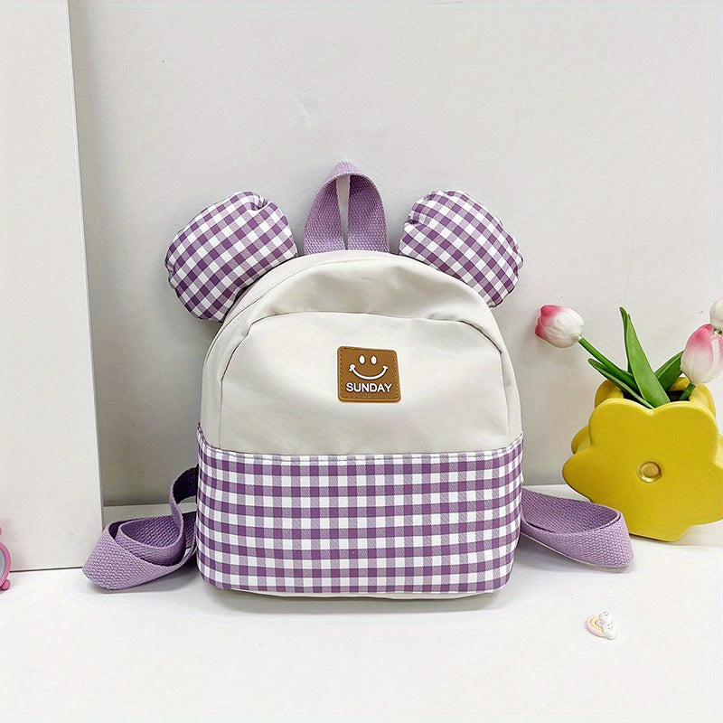 Plaid Ears Backpack for Kids, Small Schoolbag