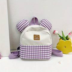 Plaid Ears Backpack for Kids, Small Schoolbag