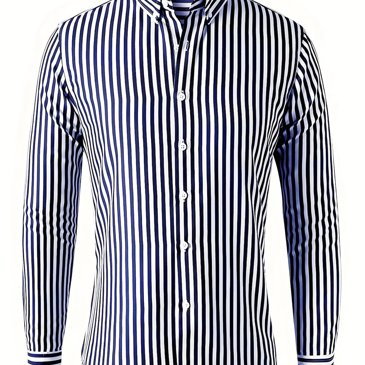 Men's Vertical Striped Button Up Shirt for Business Occasion