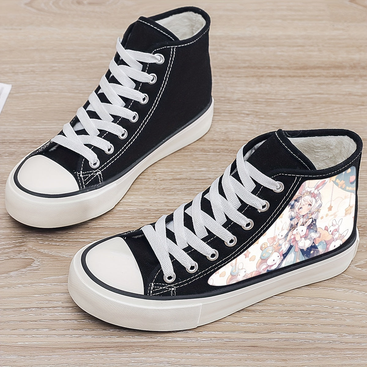 Anime Plush Lined Chunky Canvas Sneakers Flat Heighten Fall Winter Warm