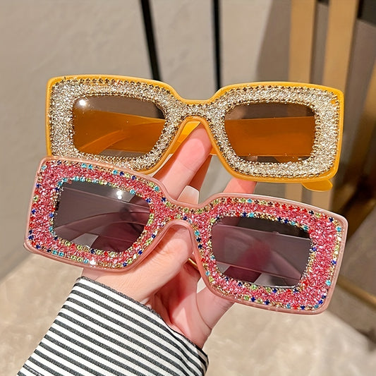 Y2K Rhinestone Square Sunglasses Bling Sun Shades UV400