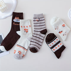 5 Pairs Floral & Animal Print Socks Comfortable Mid Tube Women's Stockings