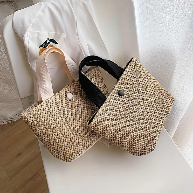 Vintage Braided Straw Tote Bag for Women Boho Style Beach Travel Vacation