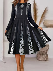  Floral Print Long Sleeve Round Neck Midi Dress