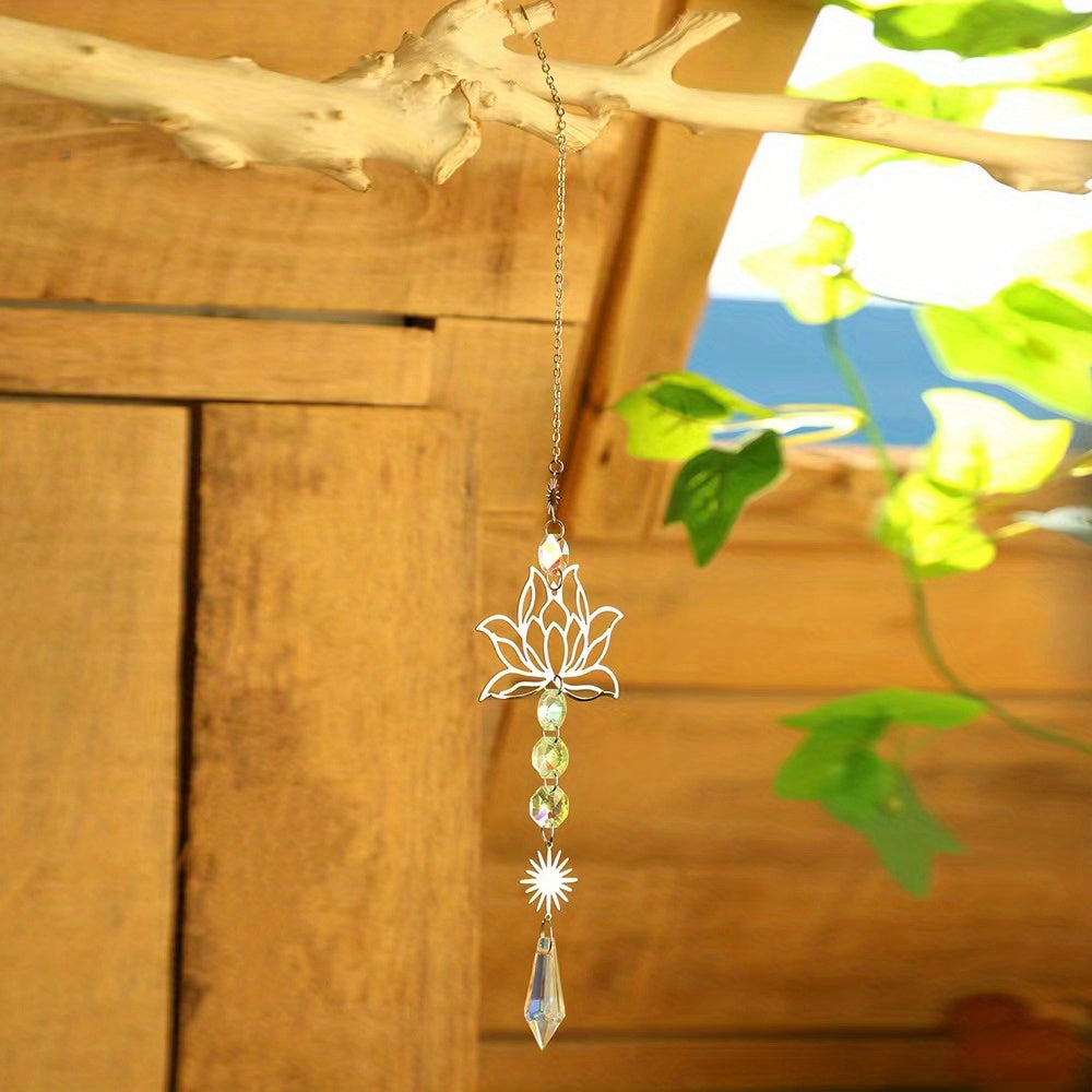 Crystal Sun Catcher Wind Chime Lotus Flower Pendant